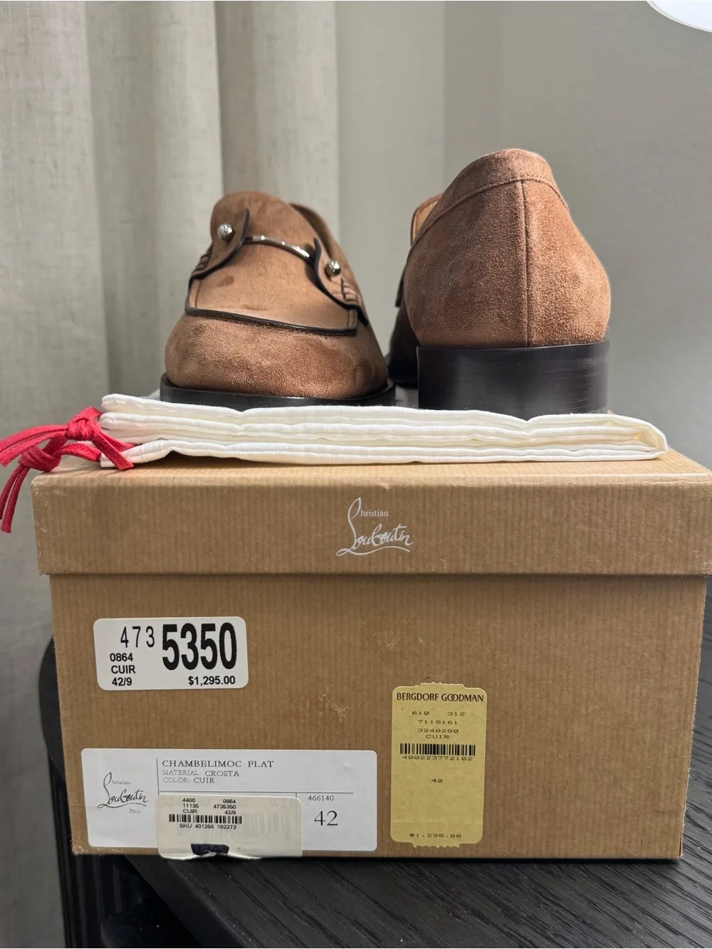 Christian Louboutin Chambelimoc Loafer Dress Shoes Suede Brown 42